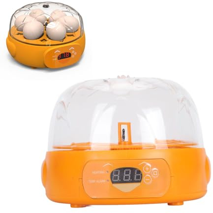 Inkubator für 6 Eier, Kompakter Automatischer Eierwender mit Temperatur- und Luftfeuchtigkeitsanzeige, Automatisches Ausbrüten von Eiern für Hühner-, Enten-, Gänse- und