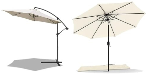 Vounot Parasol Déporté Hexagonale 3M avec Manivelle Anti-Retour, Inclinable 270cm, Protection UV pour Jardin, Balcon, Patio, Terrasse Exterieur - Beige