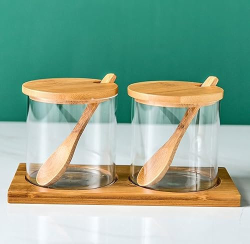 Luminexia Condiment Container Seasoning Box Set,Glass Spice Jars,Condiment Pot,Seasoning Containers Box,Glass Jar With Bamboo Lid,Salt Container With Wooden Spoon,for Kitchen And Home