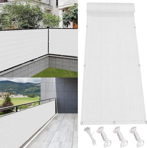 Balkonverkleidung Ohne Bohren 140 x 300 cm Wetterbeständiges Und Pflegeleichtes HDPE Balkonverkleidung Wetterfester mit Kabelbinder für Balkon Terrasse, Weiß