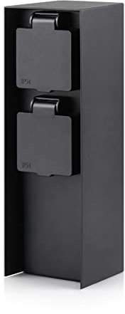 Gartensteckdosensäule mit 2 Steckdosen, max. 3680W, IP44, Aluminium Außensteckerdose, für den Außenbereich - eckig schwarz