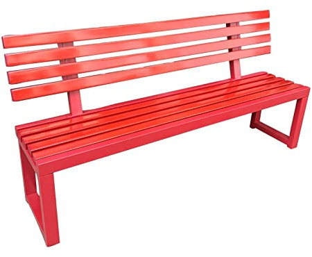 SORVA Gartenbank für die Terrasse, Doppelsitz aus Massivholz, Rahmen mit Hochtemperaturlackierung, Dekoration für Einkaufszentrum/Park/Garten (Farbe: Rot, 150 cm, Größe: mit Rückenlehne)