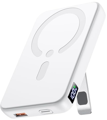 Powerbank für Magsafe, Magnetische Power Bank 12000mah, PD 22.5W USB-A Ausgabe, Kabelloses Tragbares Ladegerät mit Typ-C-Eingang und -Ausgang, LED-Anzeige für iPhone 16/15/14/13/12/Pro/Pro Max Serie