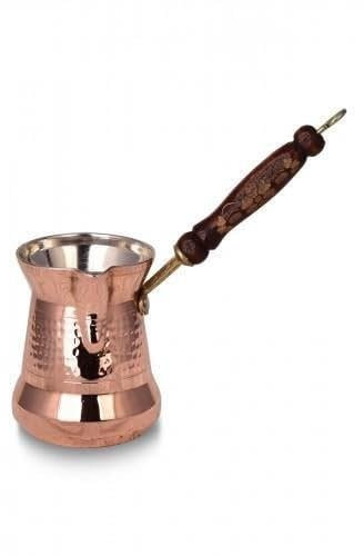 Caffettiera turca Sultan realizzata a mano, in rame, 2 tazze, manico sottile in legno, forgiato a macchina, rosso