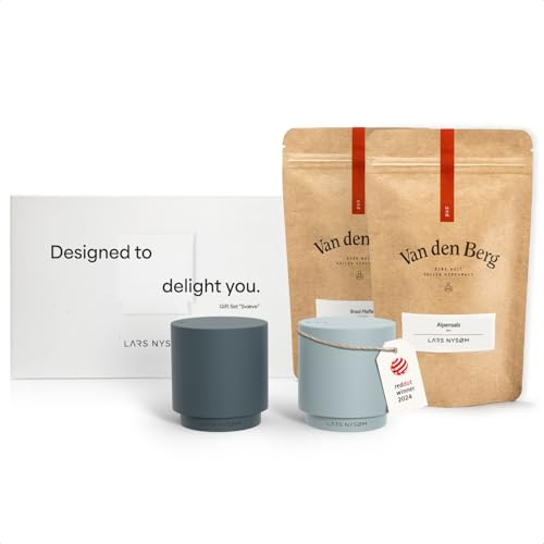 LARS NYSØM Set cadeau avec salière et poivrière & épices - Mini salière et poivrière design avec sel des Alpes et poivre du Brésil dans une jolie boîte cadeau