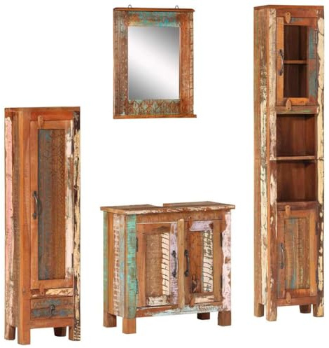 vidaXL Set Mobili da Bagno 4 pz in Legno Massello di Recupero