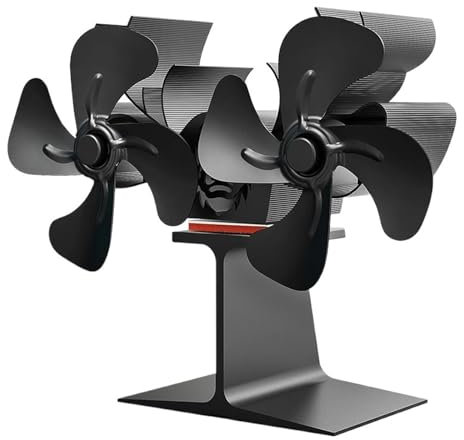 HBALDTEDC Burner Fan Silent, 8 Blade Double Head Heat Powered Wood Stove Fan Log Burners Silent Eco Friendly Circulation Efficient Hot Power Fireplace Fan