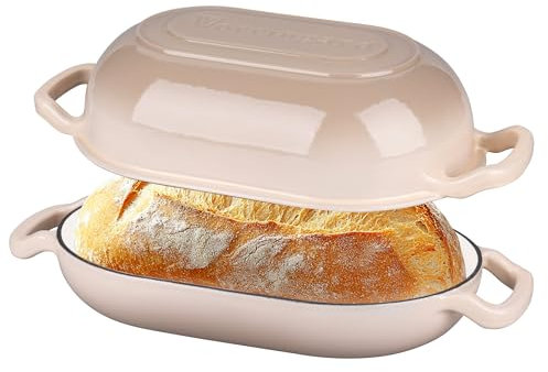 VORRINGARD Enameled Cast Iron Sourdough Bread Oven, Dutch Oven, Loaf Cast Iron Bread Pan for Homemade Bread Baking, Meatloaf Pan with Lid, 5QT, Latte