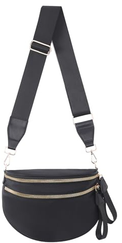 Nylon Crossbody Bags Bum Bag for Women Large Sling Purse(Black)