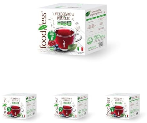foodNess - 1 Box da 10 Capsule di Melograno & Mirtillo, Capsule Compatibili con Sistema Dolce Gusto, Solubile per Bevanda al Tè Nero Senza Glutine, Uova e Derivati Naturali e Zuccheri