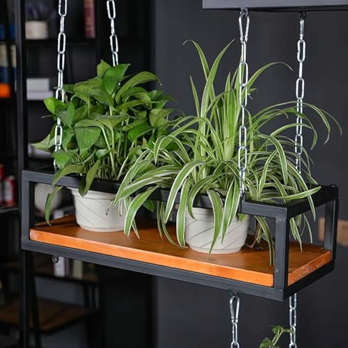 VYUJHNBG Ceiling Hanging Plant Shelves Flower Pot Stand with Iron Chain, Floating Decorative Shelving for Living Room Kitchen Balcony Bar Wine Rack, Ceiling Mounted Shelf