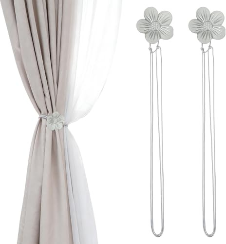 PATIKIL Fermacurtain Magnetici, 2 Pezzi Fermatende in Resina con Fiore, Fermatende Vintage con Cordino, Decorazione per Tende Magnetiche per Casa, caffè, Ufficio, Grigio