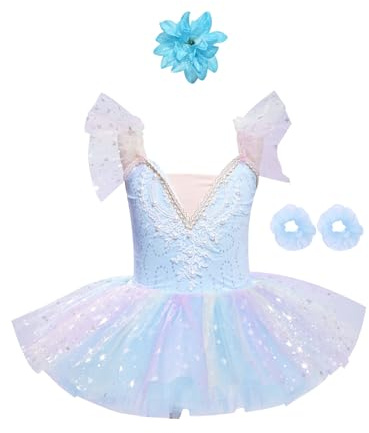 Fldy Vestido de Ballet para niña con Bordado de Flores Vestido de Baile Maillot con Tutu Ballet Vestido de Gimnasia rítmica Disfraz de Bailarina Ballet