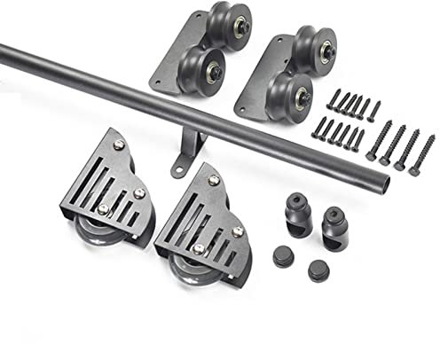 WUNMSKZR Kit ferramenta per Porta Scorrevole da fienile, libreria ferramenta da 3 Piedi a 20 Piedi, Kit ferramenta per Scala Scorrevole + Binario di Estensione, con Ruote a rulli per Pavimento (Senza