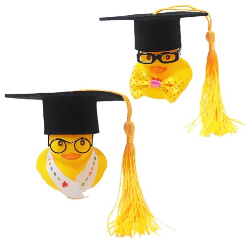 JAWUZ 2 Mini patitos de Goma, Incluyendo Sombrero, Gafas y Banda, Fiestas de graduación.