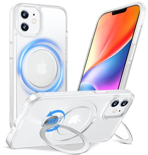 Anqrp 360° All-in-ONE Stand Case for iPhone 12/12 Pro Case with Rotatable Magnetic Kickstand Ring Holder, Compatible with Mag-Safe, MIL-Grade Shockproof iPhone 12/12 Pro Phone Cover, Mist Matte Clear