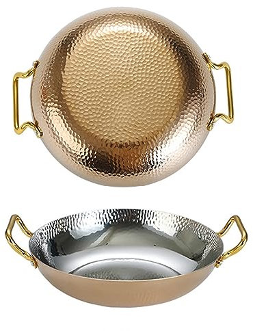EOTRERANQ Stainless Steel Paella Pan with Riveted Handles - 10/11/12 inch Spanish Pan Non Stick Frying Pot for Camping and Outdoor Cooking, Dishwasher-Safe Plates(Rose Gold,30cm)