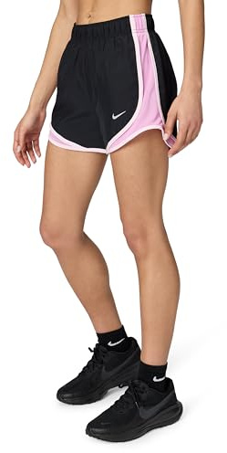 Nike Women's Tempo Dri-Fit Mid-Rise Brief-Lined Running Shorts, Black/Light Magenta/Reflective Silver, Small