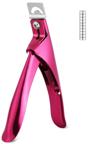 ALIIP Falsk nagelklippare i rostfritt stål, professionell nagelklippare med 10 magneter, kapsel nagelklippare, skär nageltips för konstgjorda naglar och gel, enkel trimning (elektrofores röd rosa)