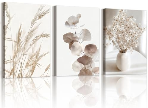 WENGTIAO 3 Piezas Boho Floral Cuadros Enmarcados 30x40cmx3 | Minimalista Flores de Junco Pintura sobre Lienzo Cuadros Decoracion Salon Modernos Dormitorios Decoracion Pared