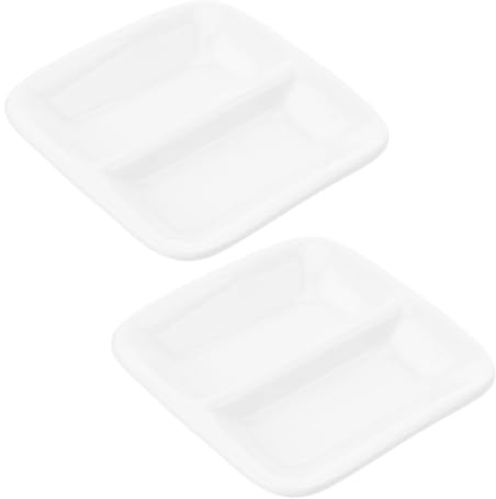 BAZEITFLOW 2piezas Plato De Aperitivos De Cerámica Blanca Pura De Bandejas Para Condimentos Compartimentos Divididos Para Especias y Salsa De Soja Bandeja Servir