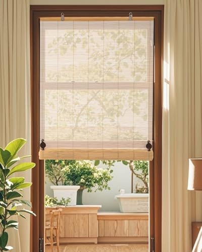 Chryeiiu 24''W X 72''H Cordless Bamboo Roman Shades, Light Filtering Roll Up Bamboo Matchstick Blinds for Interior Window Home Patio Porch, Natural