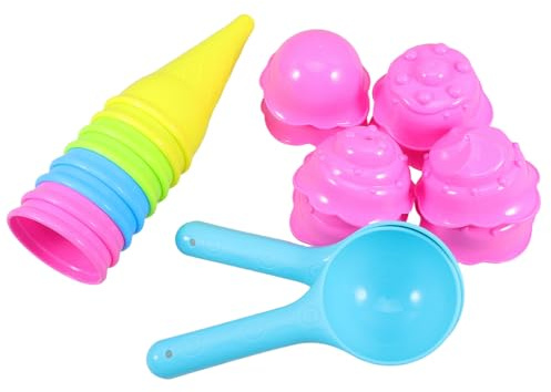 FIXOSHEE Sandspielzeug Eiscreme Waffelförmige Sandformen mit Löffeln Bunte Robuste Sandkasten Spielzeuge für Strand Garten und Indoor Kreatives Sommer Zubehör für Jungen und Mädchen