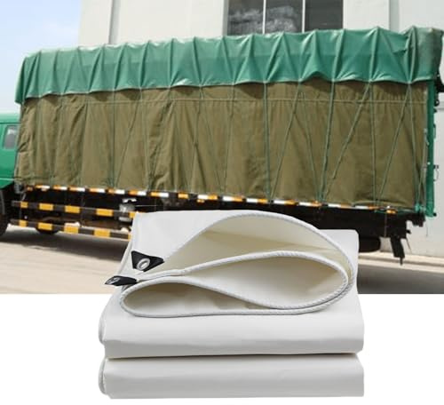 Telone in PVC resistente, 400 g/m², impermeabile, resistente alle intemperie e ai raggi UV, resistente al gelo, 7 x 9 m, bianco, multiuso con occhielli rinforzati
