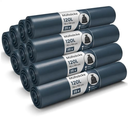 com-four® 250x Müllsäcke 120L, reißfeste Müllbeutel 70 x 110cm | starke Abfallsäcke flüssigkeitsdicht - große Müllsäcke für Haushalt - Garten und Gewerbe