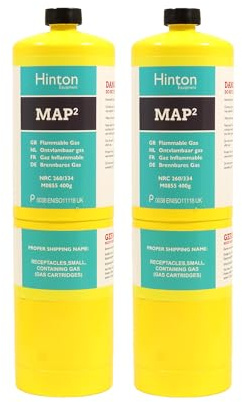 Hinton MAP PRO Gas Cylinder 400g - Pack of 2 | MAPP Gas Bottle for Blowtorch, Plumbing, Brazing, Soldering & Heating | CGA600 Propylene Torch Fuel