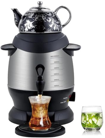 Turkisk Tebryggare, 2200w Elektrisk Samovar-tekokare Med Varmhållningsfunktion, Automatisk Avstängning, 4l Rostfritt Stål Och 1l Keramisk Tekanna För Kaffe, Doftande Te