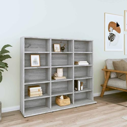 Runheo CD-hylla, grå, Sonoma, trämaterial, 100 x 23 x 89,5 cm med gott om förvaringsutrymme, mångsidig som hifi-hylla, DVD-hylla, skänk, byrå, skåp för vardagsrum, hemmabio, spel, vardagsrumsförvaring