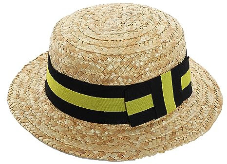 Straw Boater Hat With Yellow and Black Ribbon With Bow - Perfect School Accessory, Show Accessory or for Fancy Dress Parties - Pack of 1