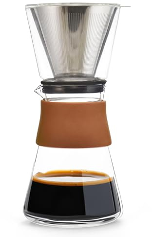 GROSCHE Amsterdam Glass Pour Over Coffee Maker - Single Cup Manual Dripper Brewer w/Removable Glass Top & Permanent Stainless Steel Filter - 27.6 fl oz - Ideal for Home, Camping, & On-the-Go Brewing