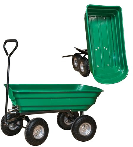 KCT 75 Litre Garden Trolley Tipper Cart Trailer with Soft Grip Handle Pull Along Cart