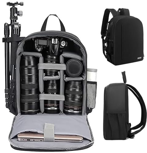 CADeN Kamerarucksack Camera Backpack Wasserabweisend Kameratasche Fototasche Kompatibel mit Sony Canon Nikon（Schwarz）