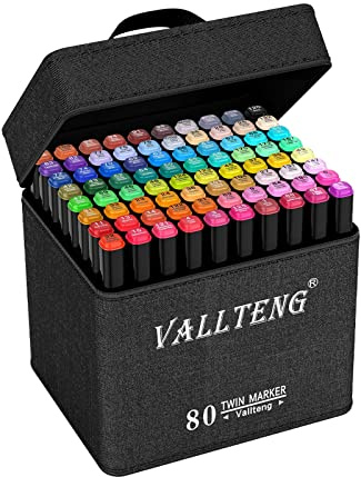 80 färger permanent överstrykningspenna marker tvillingpenna bred fin spets svart animation design för rita måla med svart väska (80 färger)