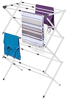 BLACK+DECKER 3 Tier Expandable Collapsing Foldable Laundry Rack for Air Drying Clothing, Space Saving Heavy Duty Lightweight Metal Drying Rack(White)