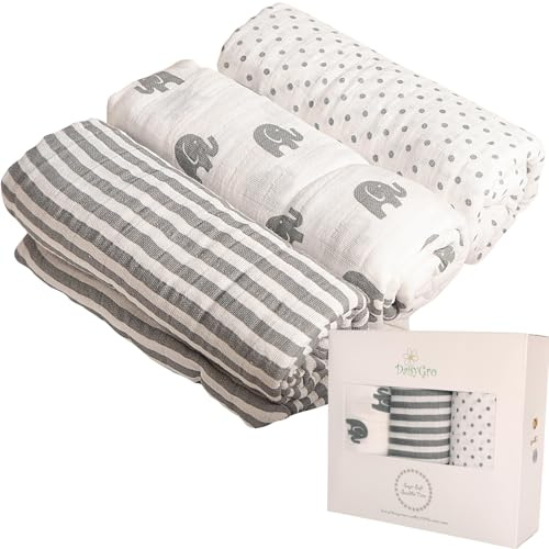 DaisyGro Newborn Swaddle Blankets 120x120cm | 3 Pack Organic Cotton Baby Swaddles | Soft Breathable Muslin for Newborn Swaddling | Gift Boxed Baby Shawl Wrap (Unisex Designs)