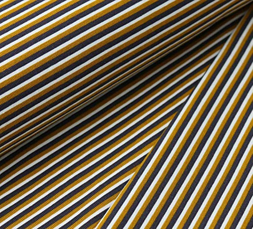 Jersey Stoff mit schmalen Streifen Senf/Grau/Weiß als Meterware zum Nähen, 50 cm