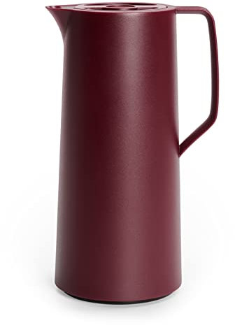 Emsa Motiva Isolierkanne, 1 Liter, Quick-Press-Verschluss, 12h heiß, 24h kalt, Glaskolben, Made in Germany, Nordisches Design, weinrot, N41702