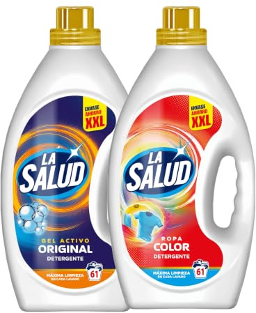 Pack Detergente La Salud Original y Ropa Color 8L 2 Botellas de 4L | Gel Detergente Líquido para Lavadora | Colada Diaria y Prendas de Color