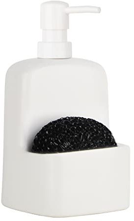 BosilunLife Dish Soap Dispenser - Black Ceramic Kitchen Soap Dispenser with Sponge Holder Matte Ceramic Soap Daddy Dispenser 20oz for Kitchen Soap Pump and Sponges Caddy (White)