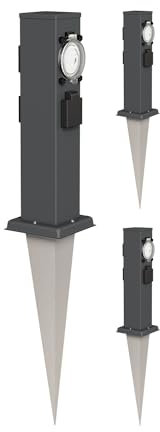 ledscom.de 3 Prises de Jardin Colonne Polly avec Piquet de Terre pour l'extérieur, IP44, 3-Fois avec minuterie/Horloge, Anthracite, carré, 38cm