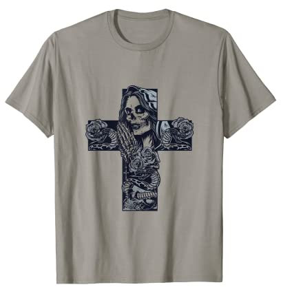 Tattoo Design t shirt, betende Frau Hoodie Kreuz Rosenkranz T-Shirt