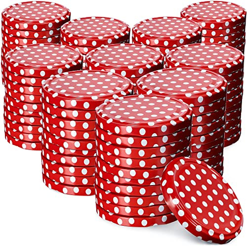 KADAX Jar Lids Ø 82 mm, Secure Metal Lids with Six Threads, Jar Seals Replacement, Twist Off Closure for Pickling and Preserving (Red Peas, Set of 100)