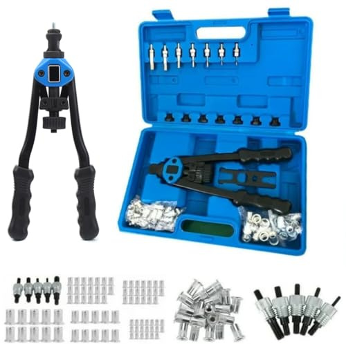 JTZXJJX 13 Inch Rivet Nut Gun Kit,Rivet Nut Tool,Nut Kit with 110 Rivet Nuts, 7 Metric and 7 Inch Mandrels 110 Pcs Rivet Nuts from M3 to M12 with Carrying Case