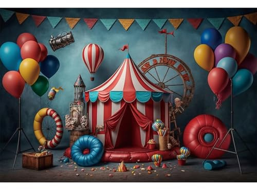 YongFoto 3x2,5m Circo Sfondo fotografico Tenda Rossa Bandiera Triangolare Pallone Stage Vintage ▾ Foto sfondo per bambini Notte di Carnevale Oggetti di scena per servizi fotografici in studio