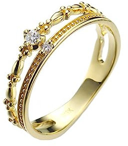 KnSam Gold 14 Karat Ring Echtes, Zart Hochzeitsring mit Diamant Rundschliff, Au 585 Eheringe Bandringe für Damen, Gold, Gr.61