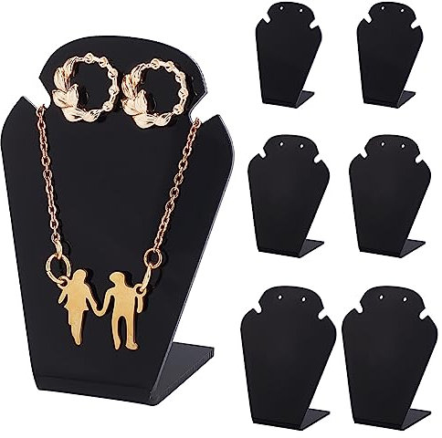 PH PandaHall 6pcs Présentoir de Collier en Acrylique, 3 Tailles 3D Buste Présentoir Collier Pendentif Porte-Bijoux Mannequin Stockage Affichage pour Femmes Pendentif Chaîne Tour de Cou, Noir